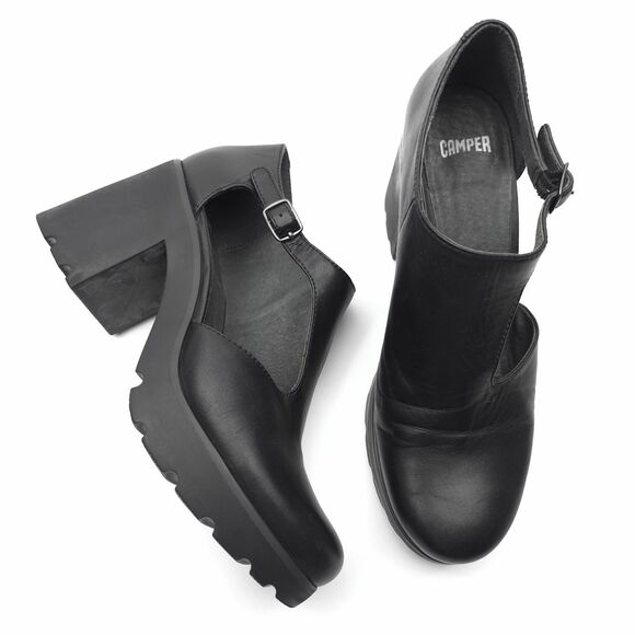 CAMPER Anouk Lug Sole Platform Dark Academia Preppy Grunge 90s Y2k Black Leather - Picture 1 of 10